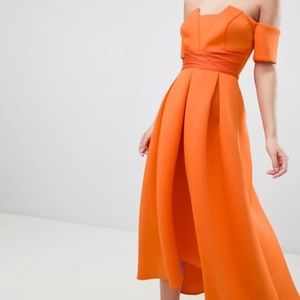 ASOS DESIGN bardot pleated waist scuba midi dress